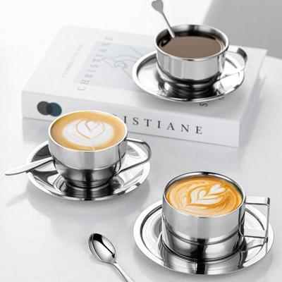 Stainless Steel Cup 3-piece Set Milan Coffee Cup Suit with Spoon Tray High Quality Stainless Steel Cups Set with Teapot