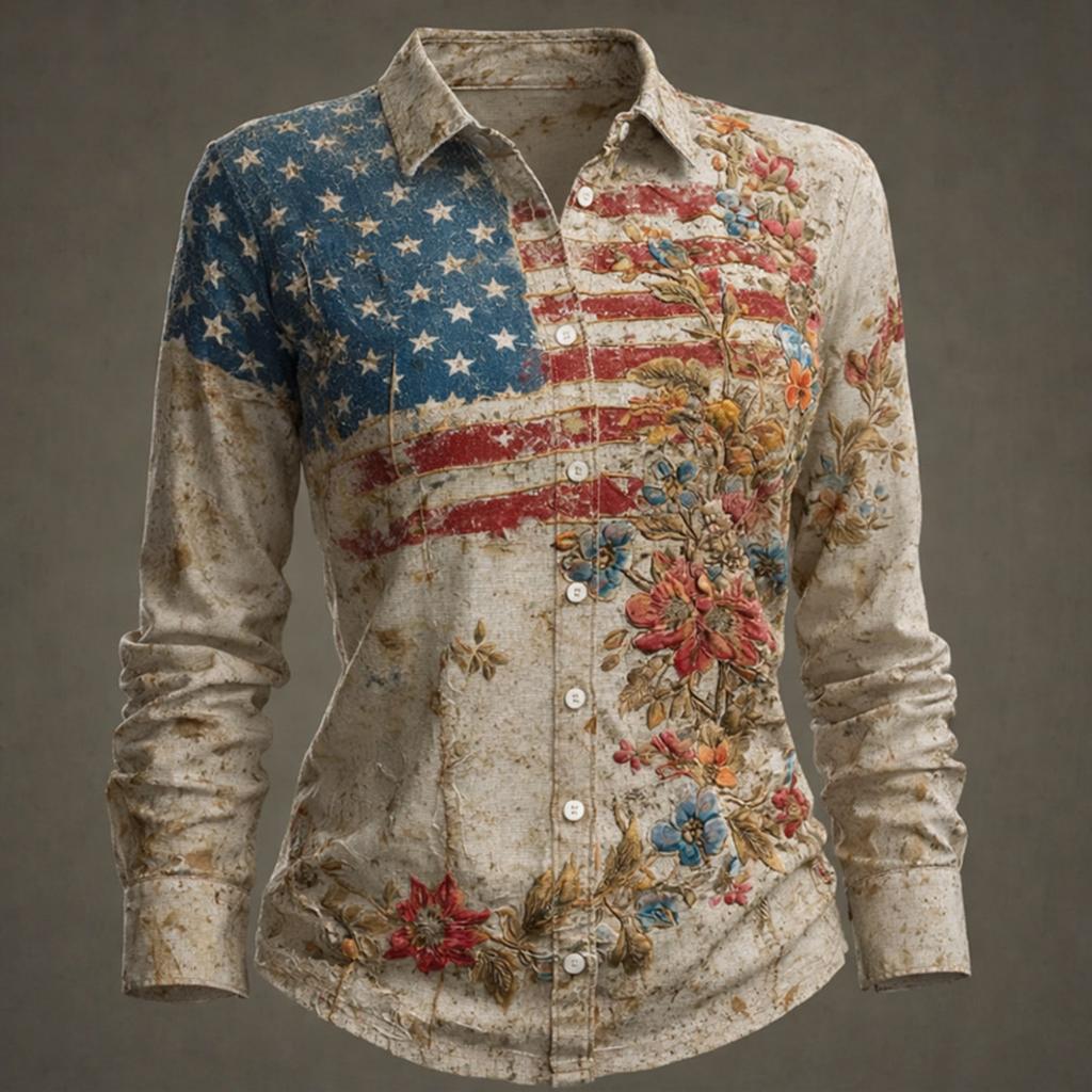 Camicia da donna, camicetta, stampa, bottoni, manica lunga, casual, basic, colletto, regolare