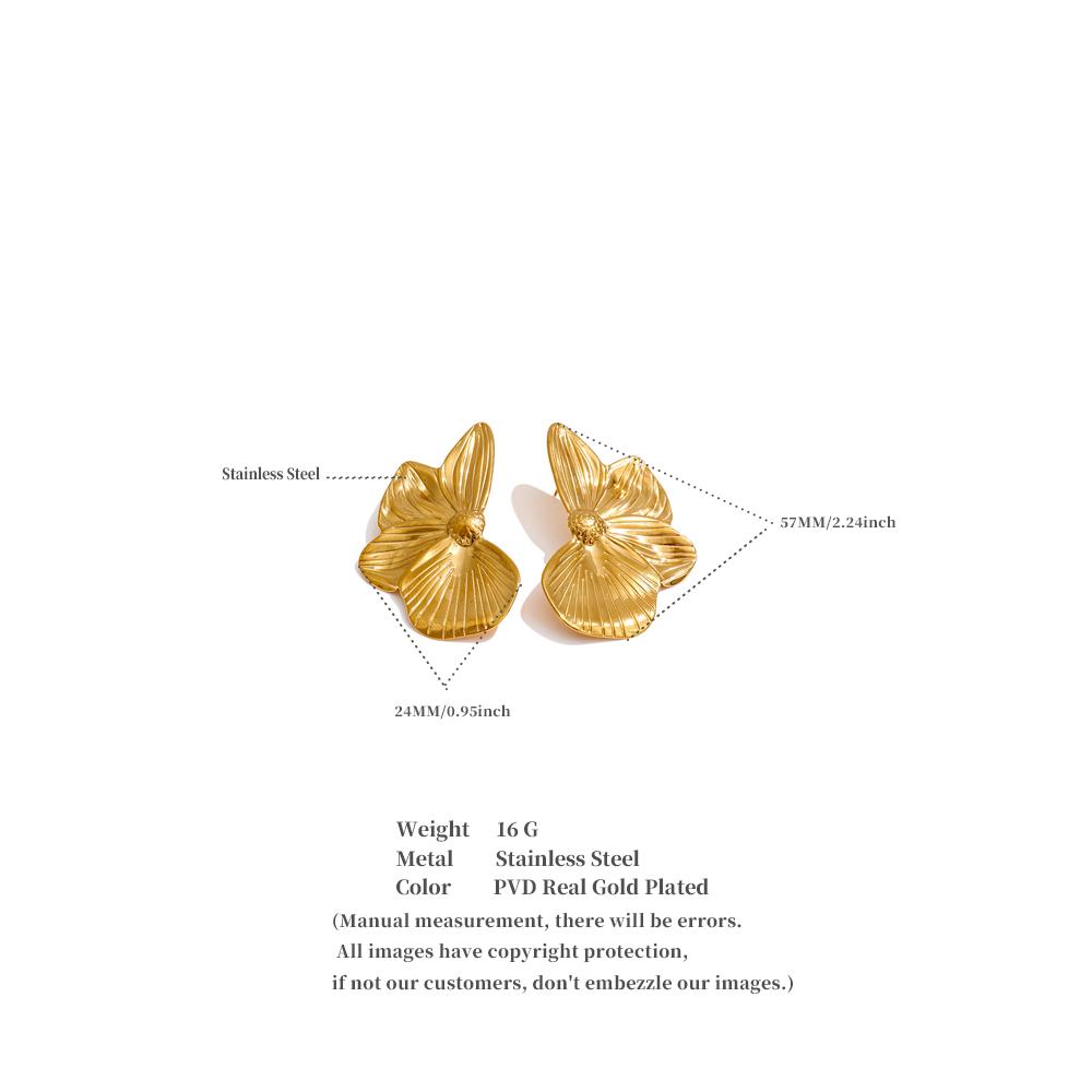 Eetit Stainless Steel Metal Petal Flower Stud Earrings 18K PVD Plated Versatile Daily Attractive Jewelry for Women Gift