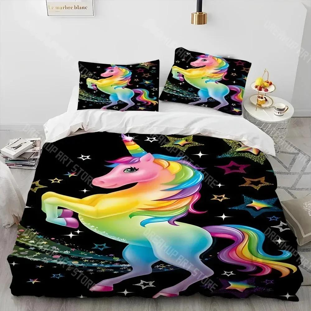 Unicorn Cute Cartoon Comforter Bedding Set,Duvet Cover Bed Set Quilt Cover Pillowcase,Queen Bedding Set for Child Boy Girl Gift