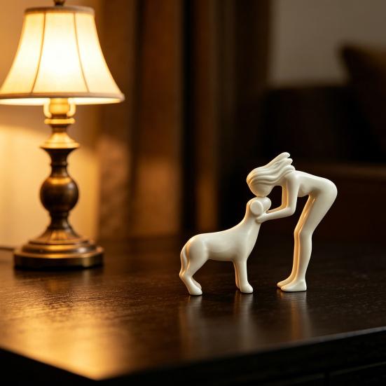 Escultura de Mujer y Perro Impresa en 3D para Mesa Figura de Mujeres Besando a un Perro para Decoración de Estante de Escritorio de Oficina en Casa