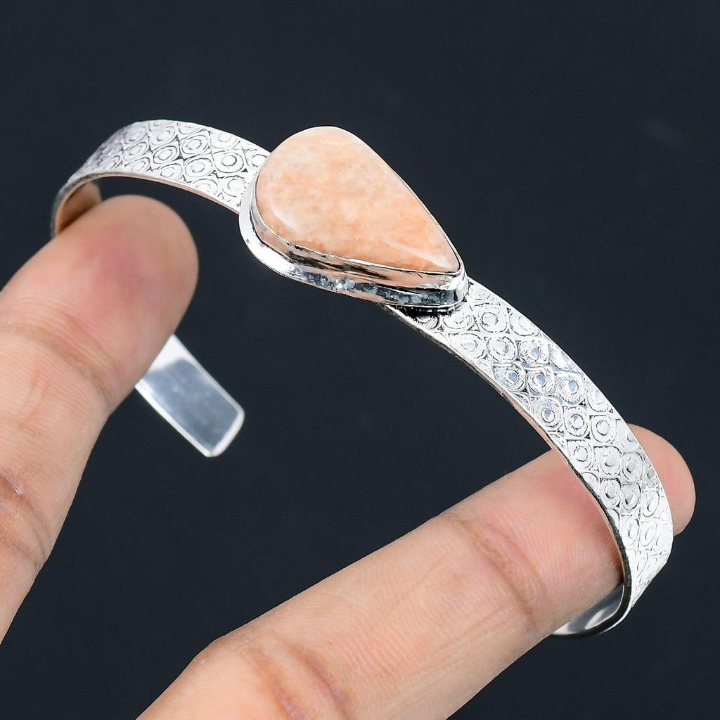 Memorial Day Deal Natural Orange Aventurine 925 Silver Ethnic Wedding New Bangle
