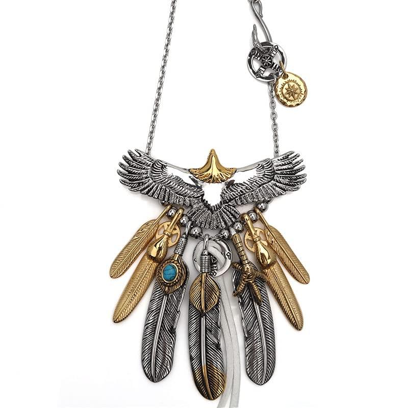 

Ожерелье с подвеской в виде пера, серебряное солнце, золотое ожерелье с когтями, перо, очень большое ожерелье с орлом, роскошная эксклюзивная индивидуальная коробка в комплекте [серебряный KYASYA]316L