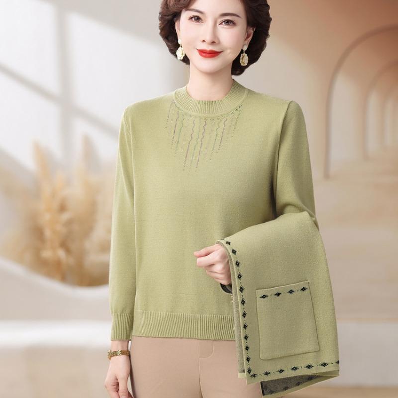 Middle-aged and Elderly Women's Autumn and Winter Sweater Fashion Cardigan Jacket Mother Autumn Knitting Two-piece Set