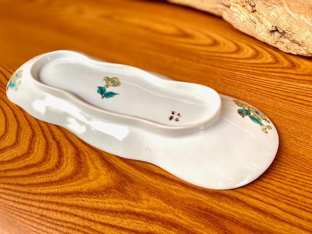 Hyakukaen Kutani [Grilled Fish Plate, Porcelain] Gold Plum Blossom and Bird Design [Back Picture]