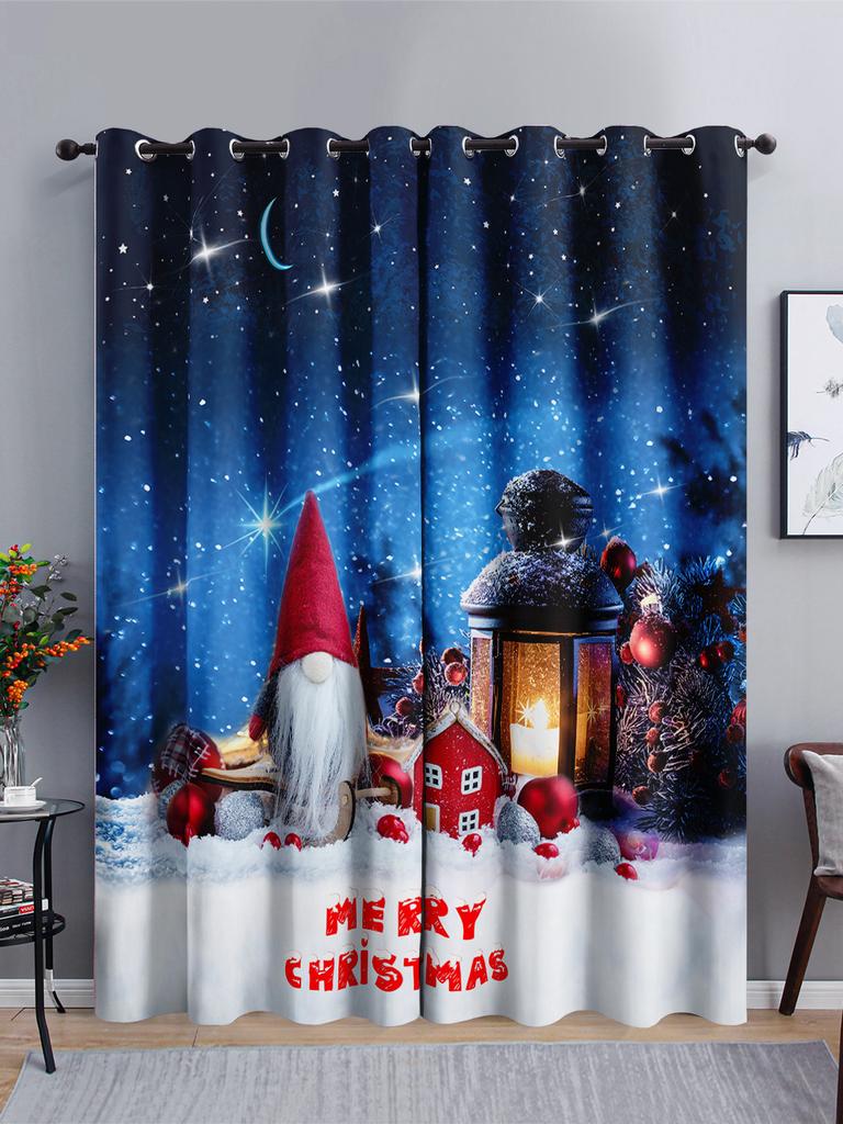 Curtains Cartoon Santa Holiday Curtains Bedroom Living Room Blackout Curtain Perforated