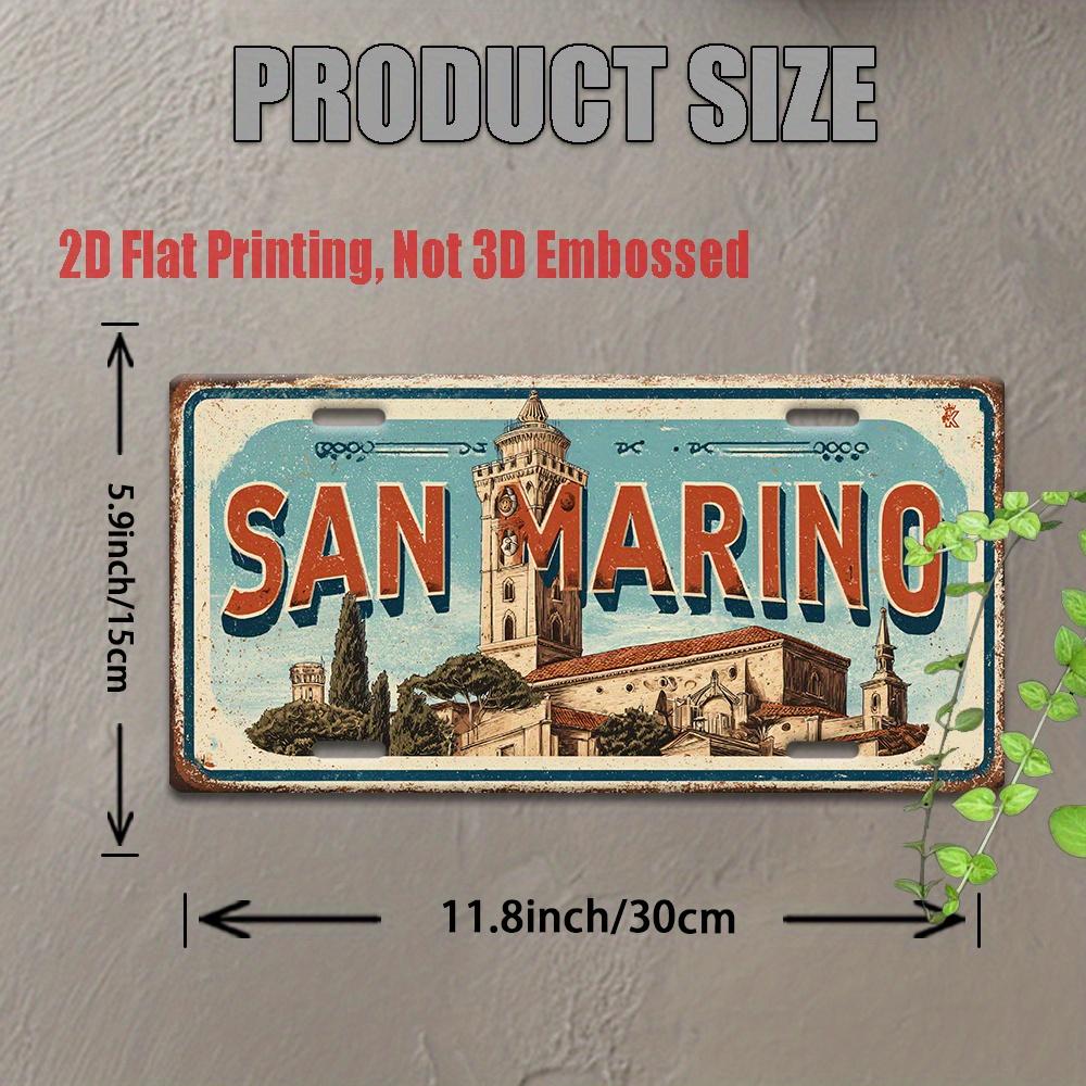 2D Flat, 1 Piece of Retro Metal License Plate, San Marino Cityscape Aluminum Sign, Suitable for Home, Bar, Cafe, Garage Wall Art