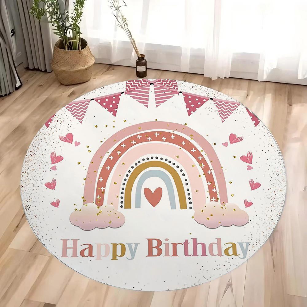 Boho Rainbow Round Rug Floor Mat Non-Slip Machine Washable Flannel Carpet for Home Living Room Kids Playmat Bedroom Floor Mat