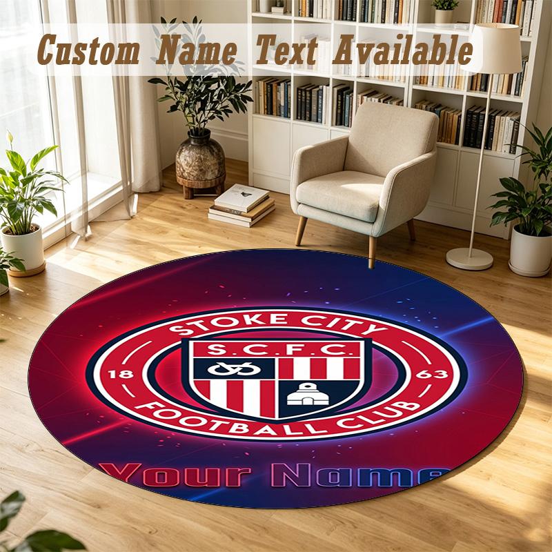 Round Rug Custom NameStoke City FC Pattern Non Slip Carpet Home Floor Decor