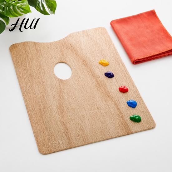 Art Studio Equipment Wooden Paint Palette, Square Oval Shaped Artist Painting Tray with Premium Mixing Palette Thumb Hole for Acrylic Watercolor