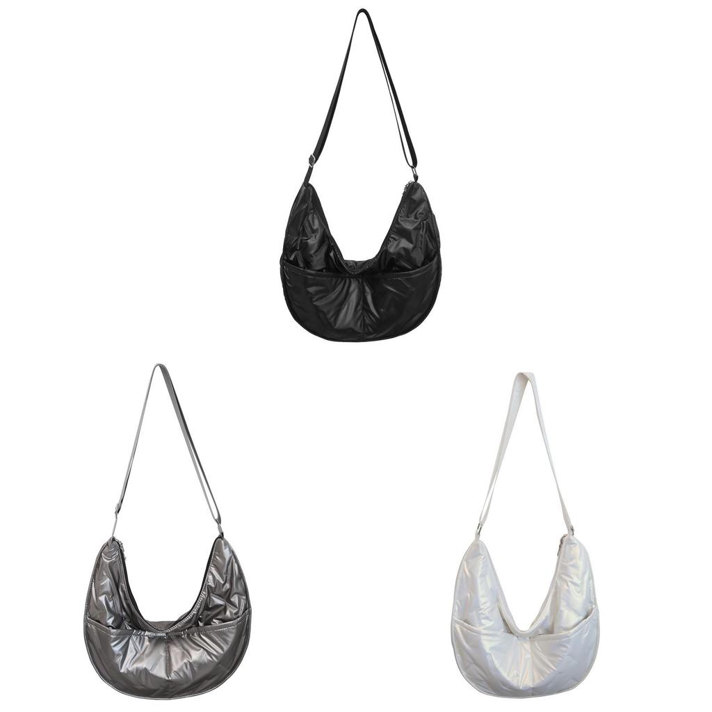 Minimalist Water Dumpling Shape Canvas Shoulder Bag For Students