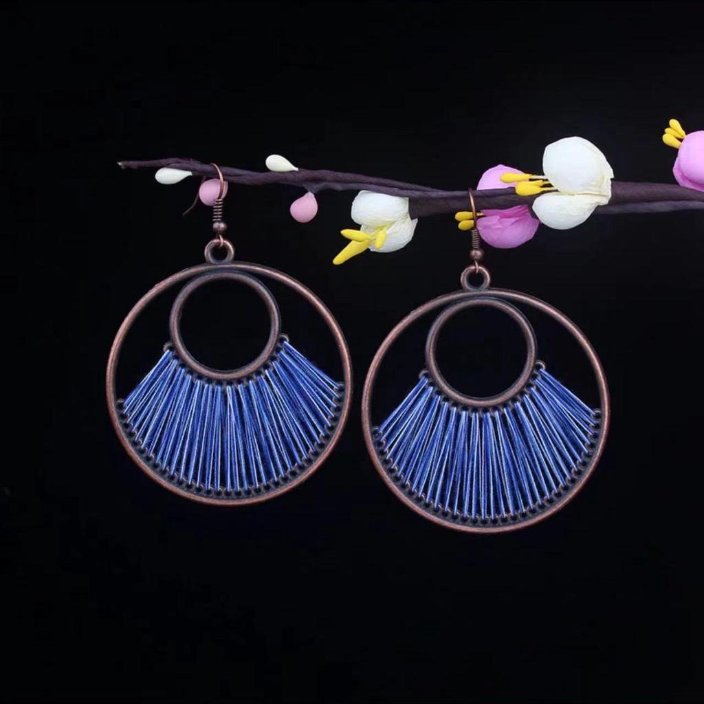 Bohemian Turquoise Owl Dream Catcher Tassel Earrings for Women