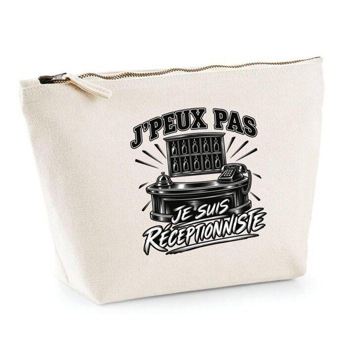 Trousse de toilette - PLANETEE - J’peux pas je suis Réceptionniste - Beige - 100% coton - 3 L, zip métal