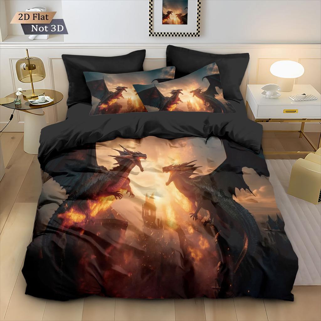 Dangerous Dragon Duvet Cover Set 2/ 3Pcs Quilt Cover Set Dragon Bedding Set Machine Washable Single Double King