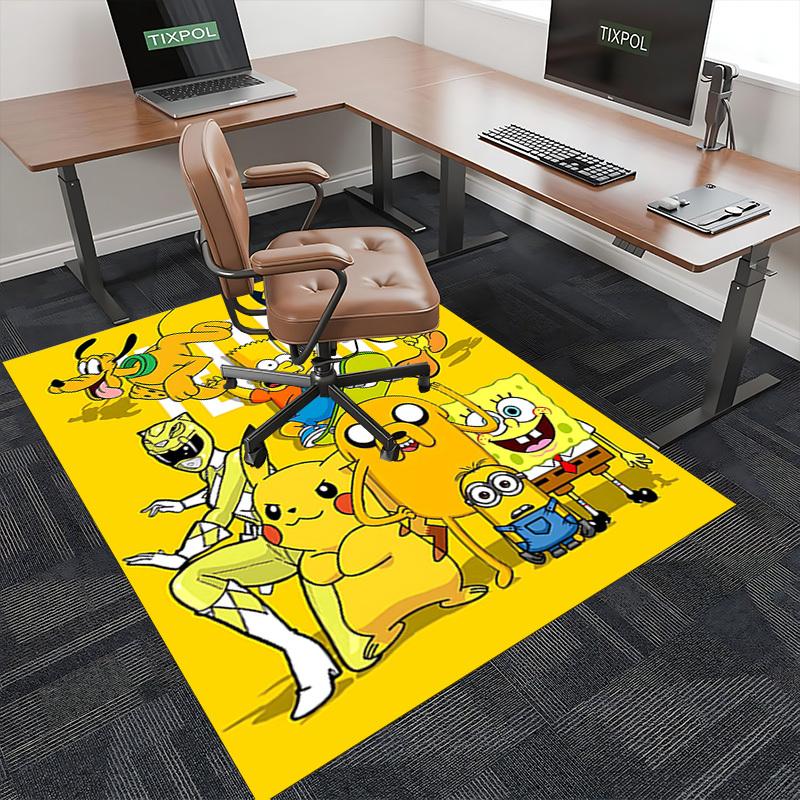 1pc SpongeBob SquarePants Pikachu Adventure Time Chair Mat Non-Slip Carpet for Office Home Decoration Living Room Bedroom Game Room Dormitory Gift All