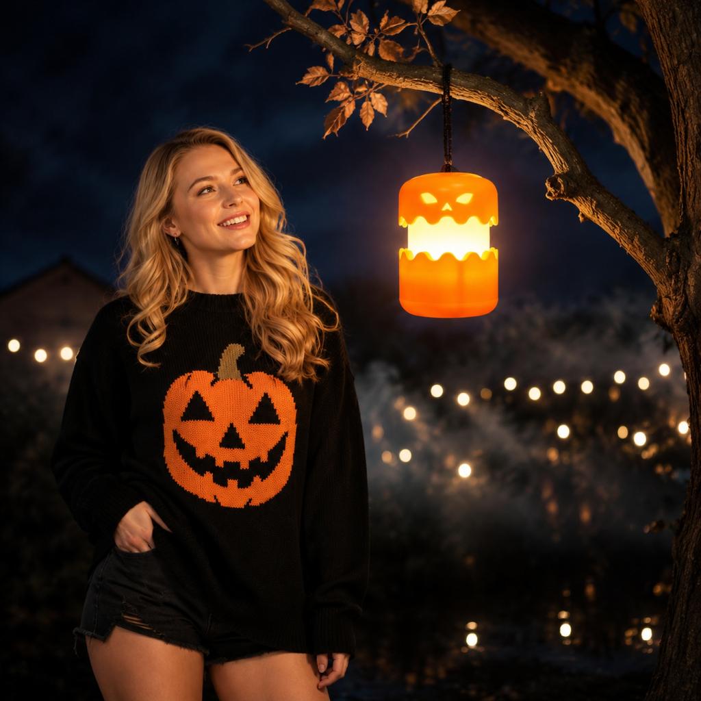 Foldable Outdoor Halloween Pumpkin Lantern String Portable Handheld Party Decoration Light with Handle for Indoor and Outdoor Use