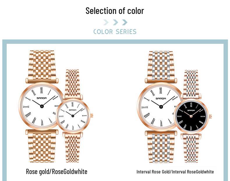 Sanda Trendy Diamond Roman Numeral Couple Watches - Steel Band, Waterproof Women's Wristwatch