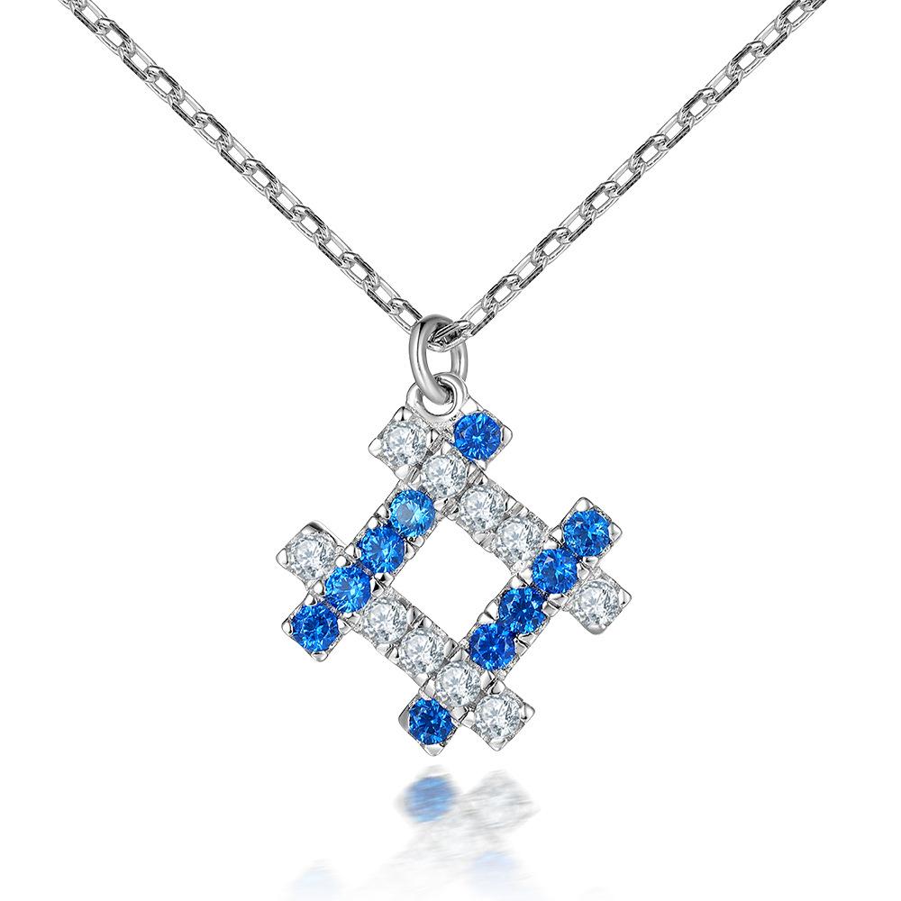 

S925 sterling silver four-sided square sapphire pendant fashionable personalized silver jewelry fish and water deep necklace women s niche design 925 silver платиновий
