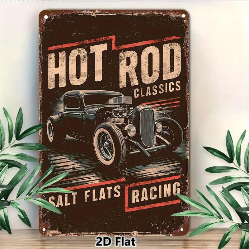 Racing Car Retro Style Metal Decorative Painting for Garage Room Decor