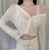 Butterfly Knit Cardigan Women Korean Sexy Short Cardigan Summer Sunscreen Long-sleeved Jacket Knitted Crop Top