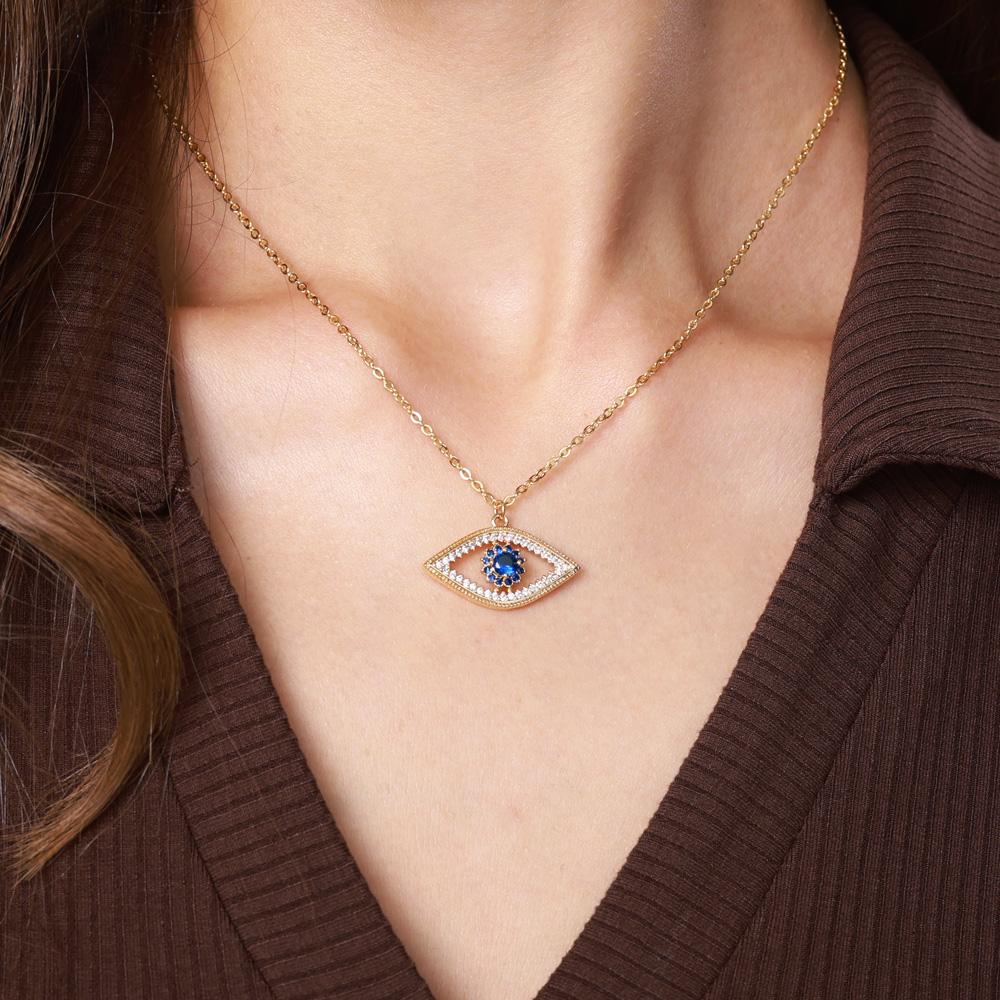 Eye Pendant Necklace for Women Gold Color Stainless Steel Necklaces 2024 Trending Choker Lucky Aesthetic Jewelry