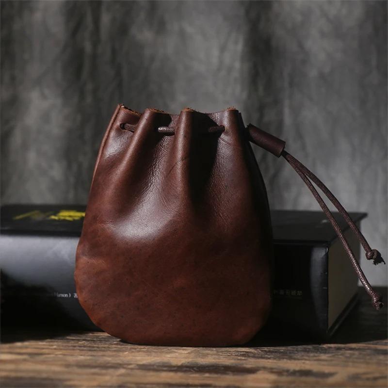Fashion Accessories Crystal Jewelry Heren Echte Leren Muntportemonnee Eenvoudig Vintage Klein Kaarttasje Dames Koeienhuid Portemonnee Sleutels Geld Trekkoord Opbergzakjes koffie