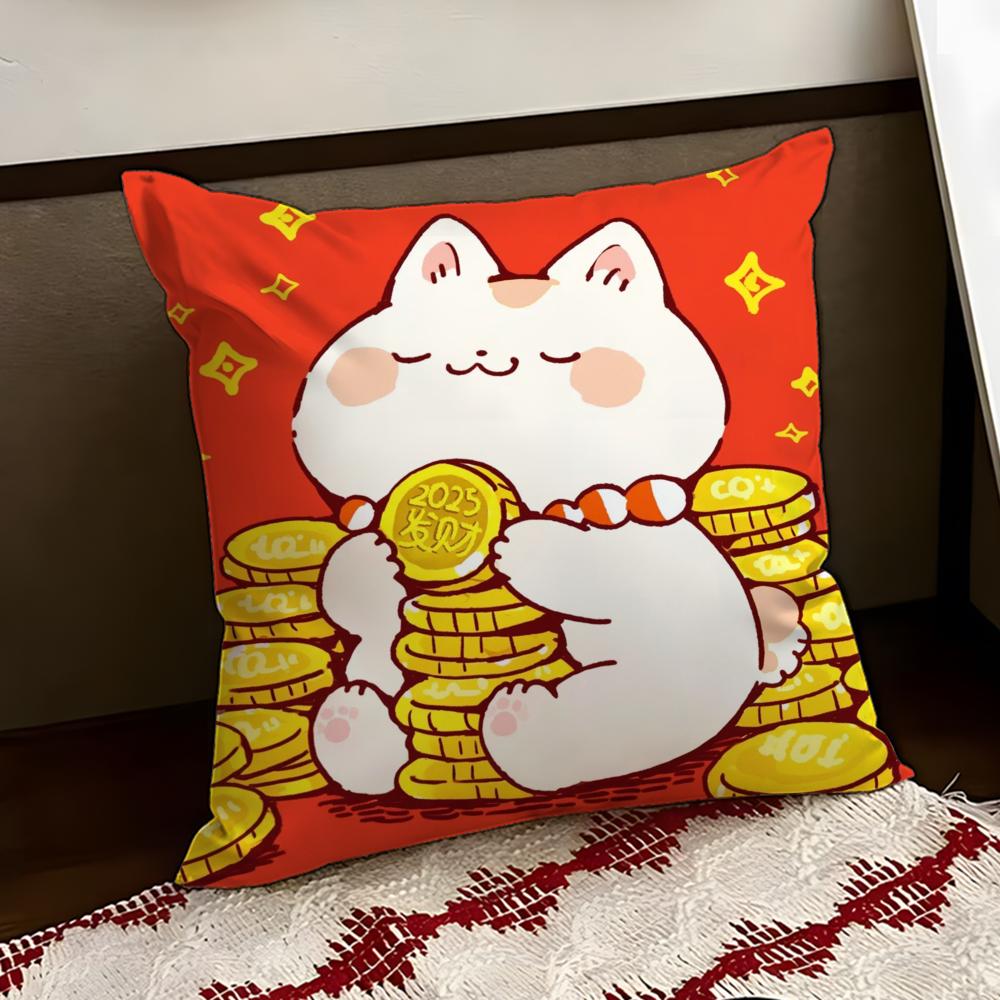 Neko Rich LLuck Money Cat Cushion Cover Reversible Soft Durable Pillow Cover Home  Car MultiScene Use for Daily Comfort