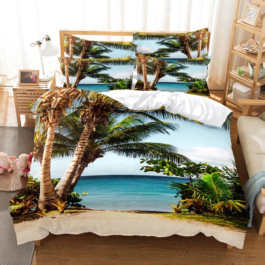 3D HD ložní souprava Queen Povlak na přikrývku Povlak na polštář Povlečení USA King Twin Full Double Single Bed Seaside Coconut Tree