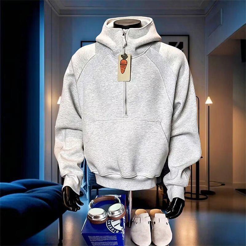 

2025 Men s Heavyweight Half-Zip Hooded Sweatshirt Jacket - Spring/Autumn American Style L