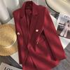 Women Long Sleeve Blazer Jacket Lapel Double Breasted Gold Button Loose Fit Office Casual Suit Outerwear Coat