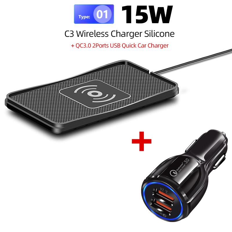 15W Wireless Car Phone Charger Fast Charging Pad Mat For iPhone 12 13 14 15 Pro XS Max Samsung Xiaomi  Smartphone Charger