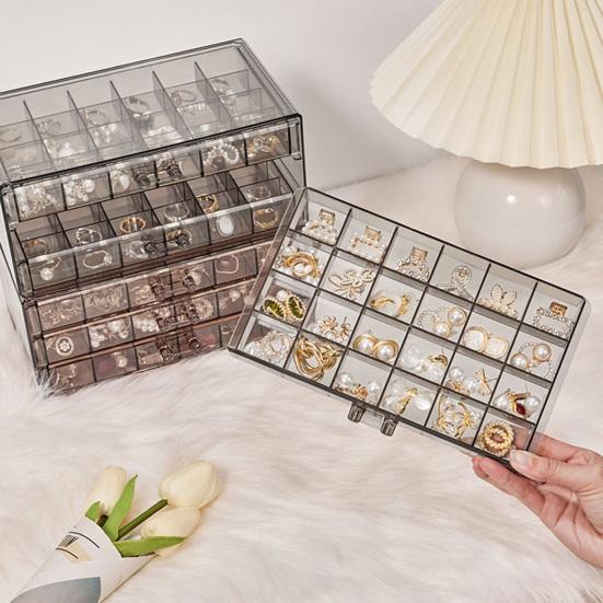 Transparent Jewelry Storage Box Large Capacity 72 Grids Dustproof Stackable Earrings Rings Container Jewelry Organizer