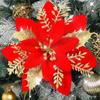 Christmas Artificial Flowers Gold Red Glitter Poinsettia with Clips Xmas Tree Ornaments DIY Wreath Wedding New Year Decorations