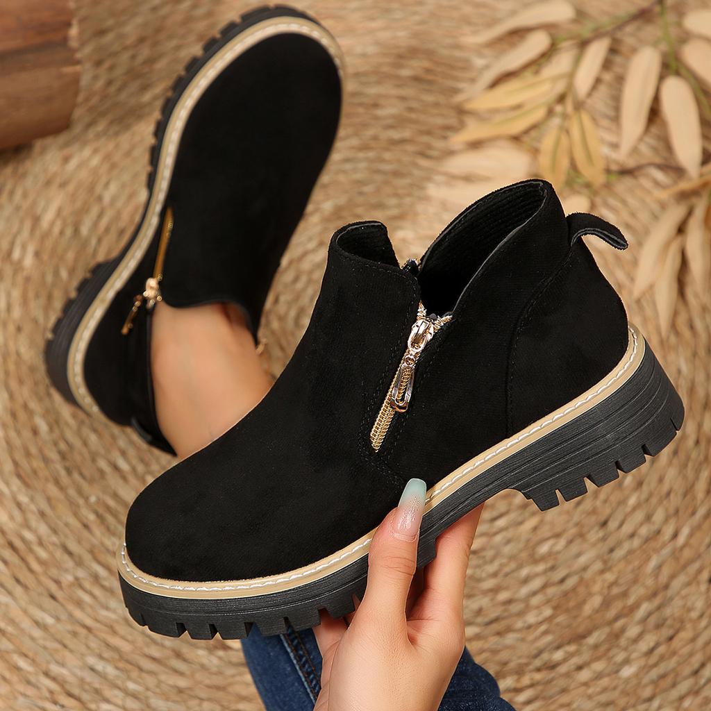2025 New Round Head Thick Bottom Side Zipper Martin Boots Short Boots Autumn and Winter Large Size Foreign Trade Women's Short Boots