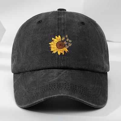 Outdoor Mens Sunflower Butterfly Print Washed Vintage Baseball Cap for Sports and Casual WearAppropriate for Any Season