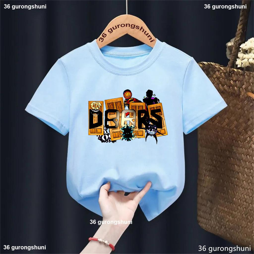 Summer Casual All The Entities New Doors Game Update Kids T-Shirt Cartoon Print Boys Tshirt Boys/Girls Clothes Shirt Tops
