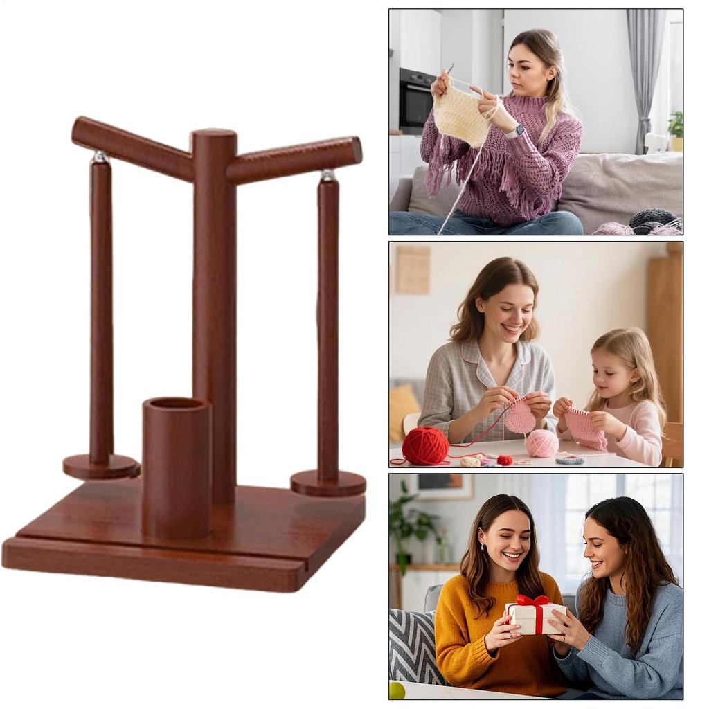 Yarn Holder For Crocheting Magnetic Rotating Wooden Knitting Spinner Wooden Yarn Ball Holder With Phone Stand And 2 Spindles For