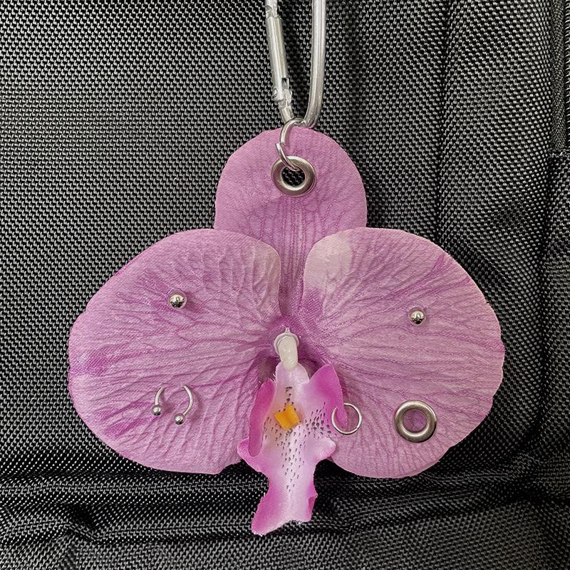 Sweet Exquisite Phalaenopsis Orchid Keychain Creative Simulation Flower Pendant Fashion Backpack Hangings Decor Accessories Gift