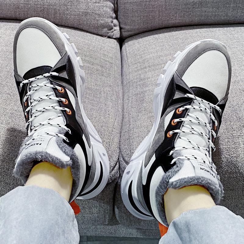 Winter Men's Shoes 2024 New Dad Shoes Velvet Warm Northeast Men's Casual Thick-soled Medium and High-top Shoes Men's