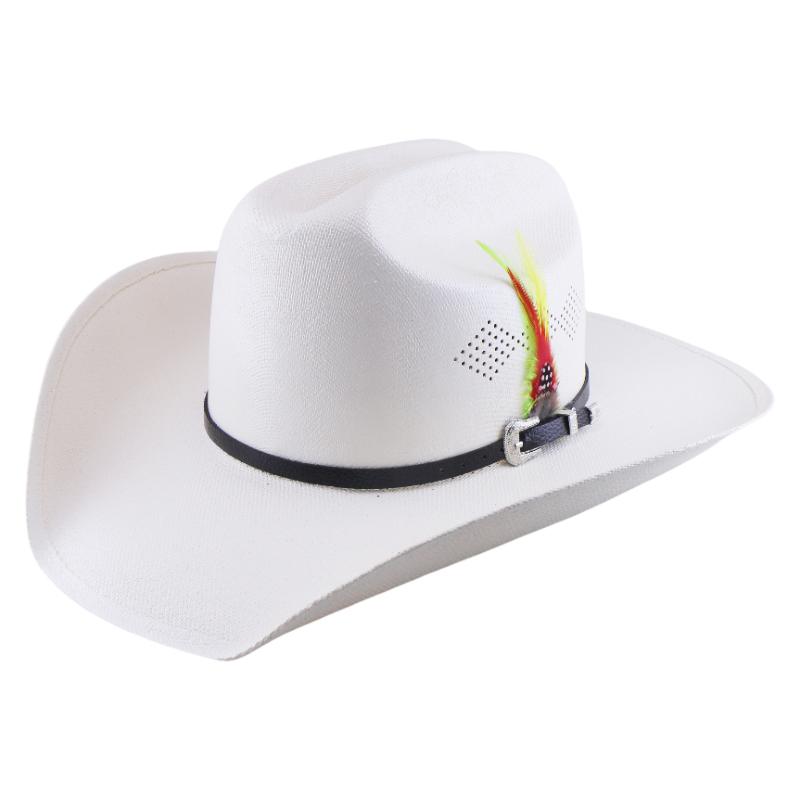 New Hot-selling White Western Cowboy Hat with Webbing Feather Decoration Breathable Sunshade Men's and Women's Party Top Hat