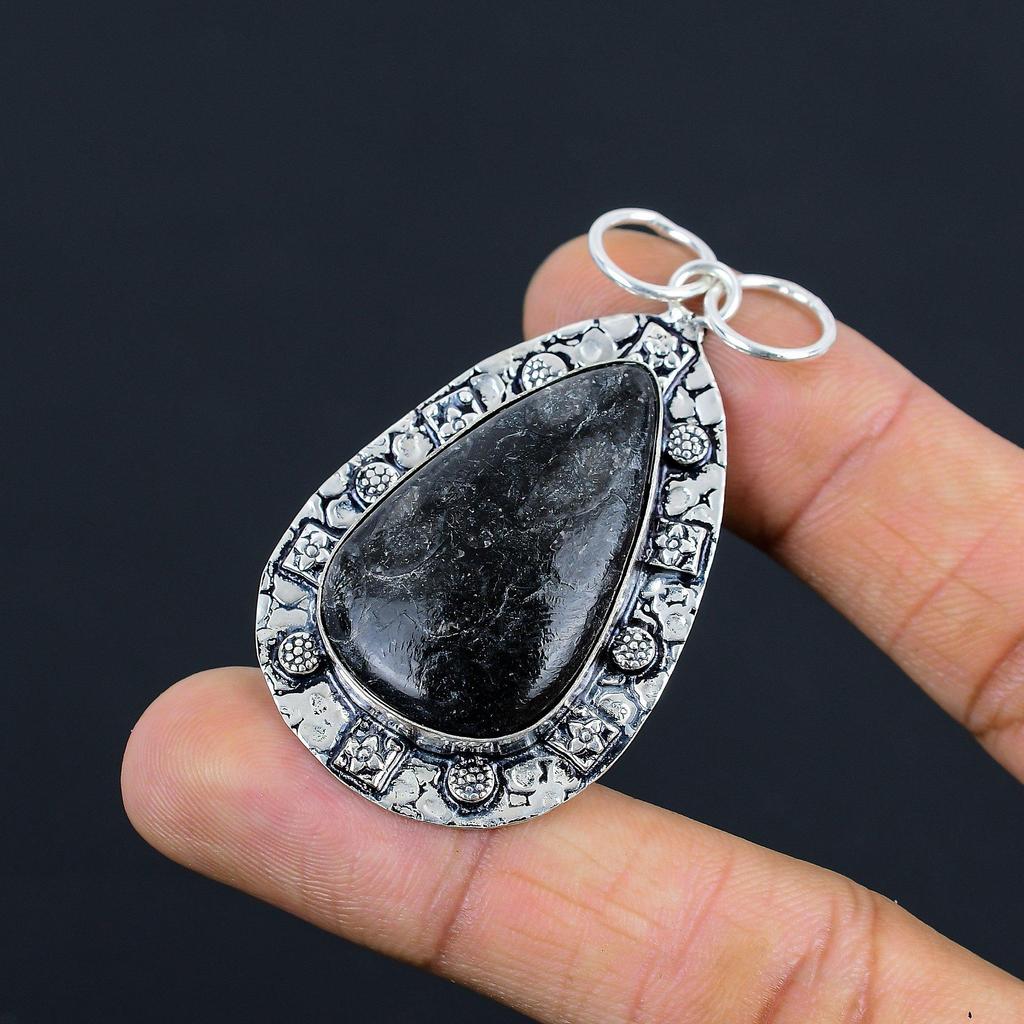 Friendship Day Sale 925 Silver Black Fossil Coral Stone Birthday Pendant Jewelry