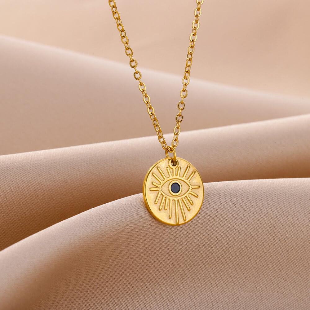 Evil Eye Necklace for Women Stainless Steel Chain Blue Main Stone Pendant Necklaces Vintage Turkish Eye Jewelry Gift