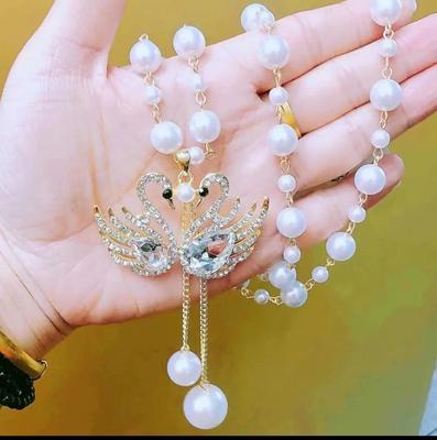 Korean Alloy Versatile Small Fragrant Style Imitation Pearl Sweater Chain Necklace Autumn and Winter Personality Internet Celebrity Fringed Pendant