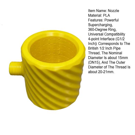 Men Shower Nozzle Powerful Supercharging Hydromassage Standard Thread Interface Fits Most Pipes 360-Degree Ring Water Spray Spiral Nozzle