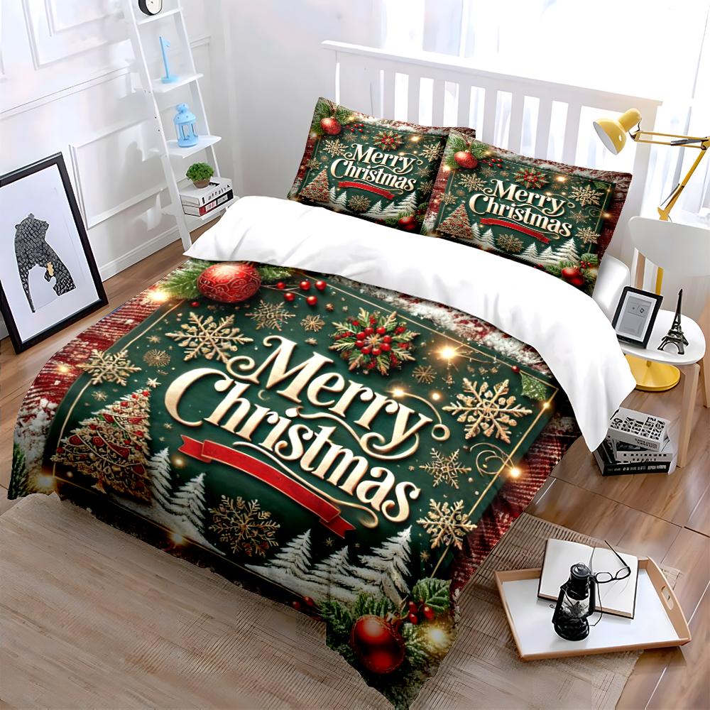 Christmas Tree and Reindeer Pattern Bedding Set (1 duvet cover, 2 pillowcases, duvet not included)