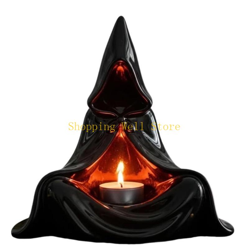 KX4B Halloween Resins Mysterious Wizard Sculpture Tealight Stand For Meditations Relaxation Ambiances and Party