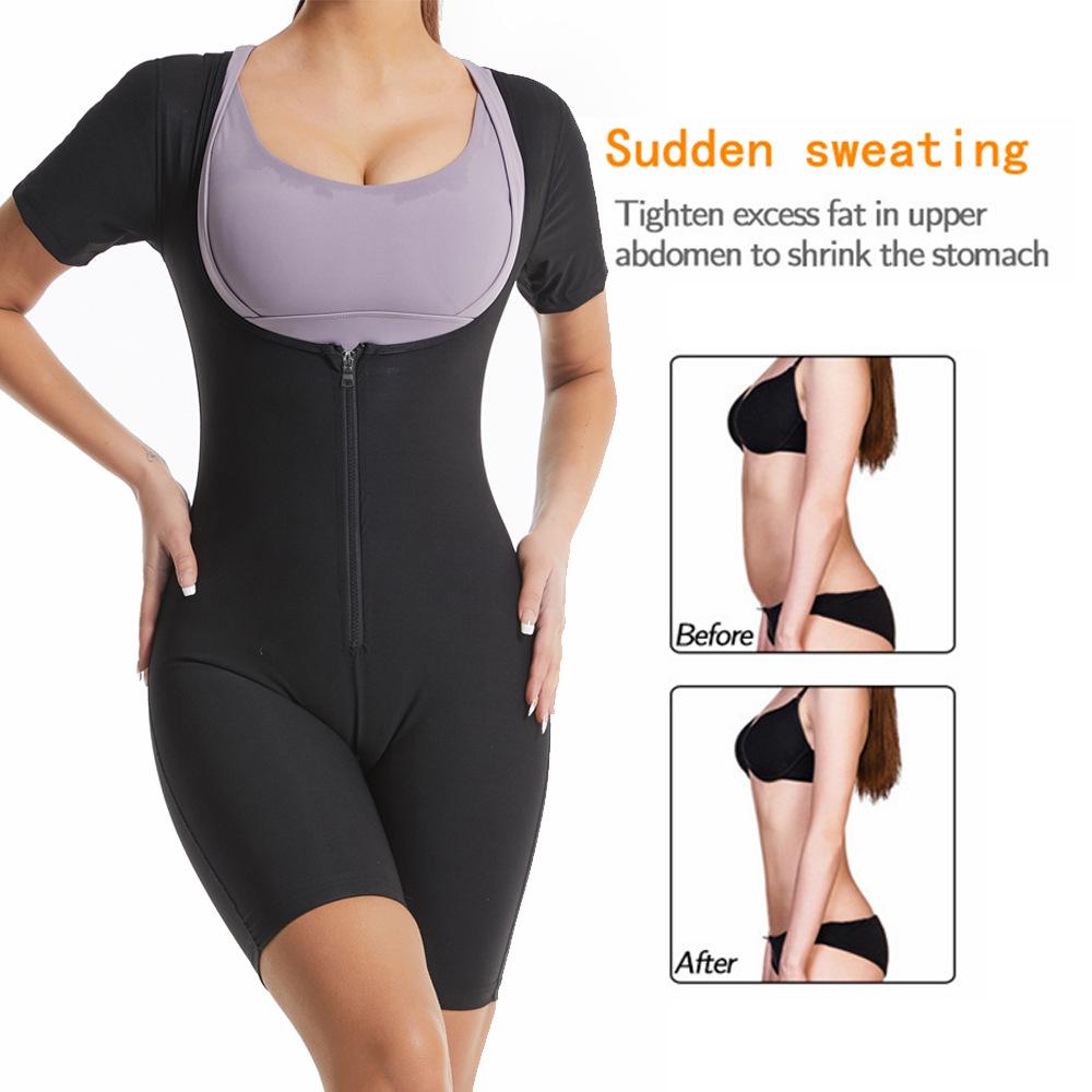 Damen Reißverschluss Kurzarm Schweißtreibender Fitness Body