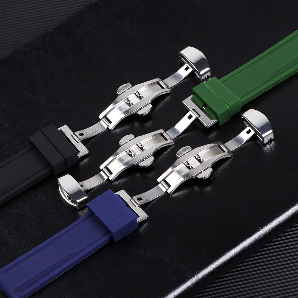 18mm 20mm 22mm 24mm Watch Band Strap Sport Rubber Silicone Watchband Stainless Steel Butterfly Buckle Watch Accessories