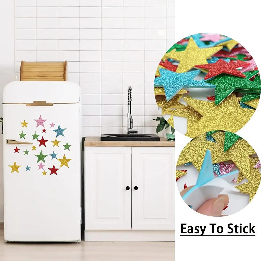 70pcs Star Stickers Glitter Foam Stickers Glitter Stars Reward Sticker for Kids Crafts Scrapbooking Wall Decor Laptop Skateboard