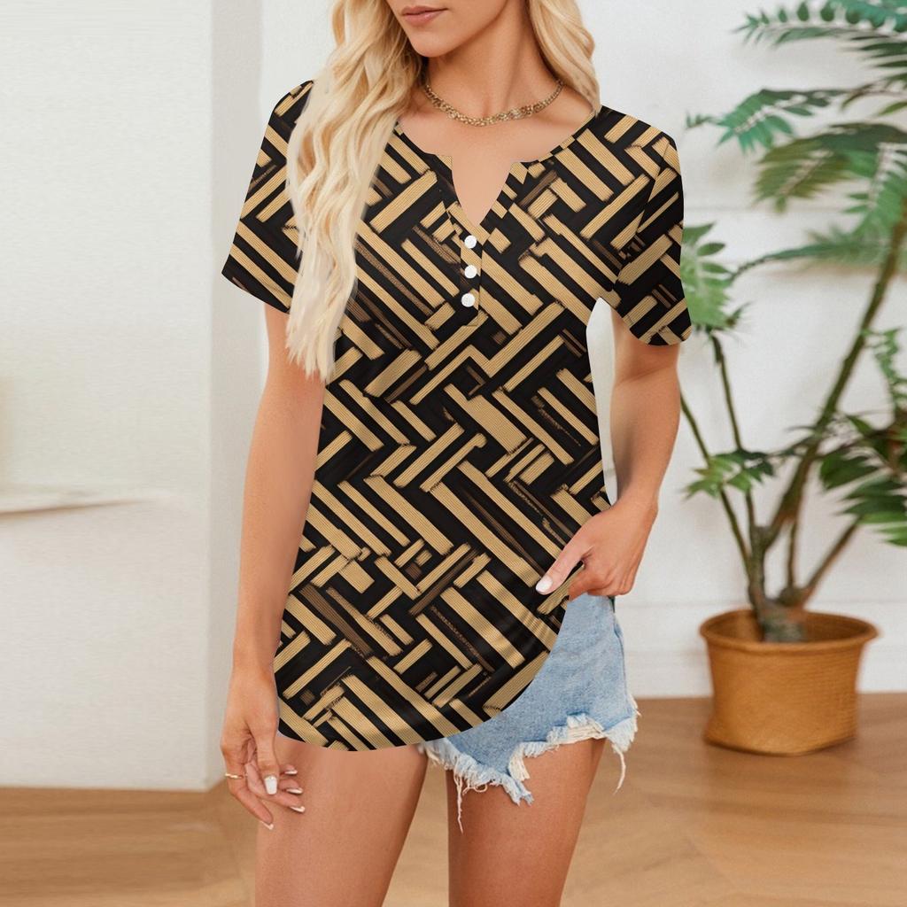 Dámské tričko Tričko Potisk knoflíku Krátký rukáv Denní víkend Móda Basic Top s výstřihem do V
